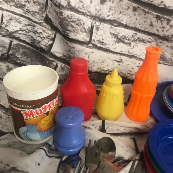 LOT of kids toddler plastic play kitchen dishes foods plates bowls cups - Picture 3 of 9